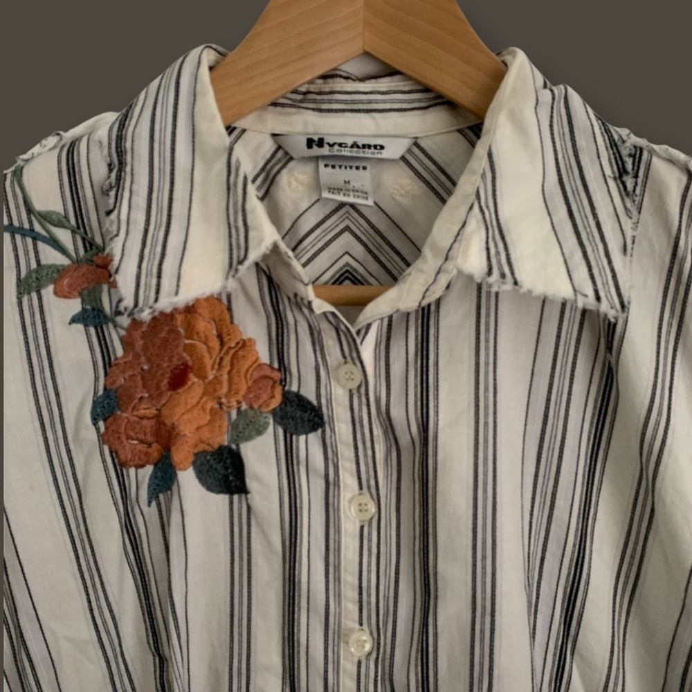Vintage 90s Y2K Nygard Striped Embroidered Dristressed Shirt - Picture 4 of 10